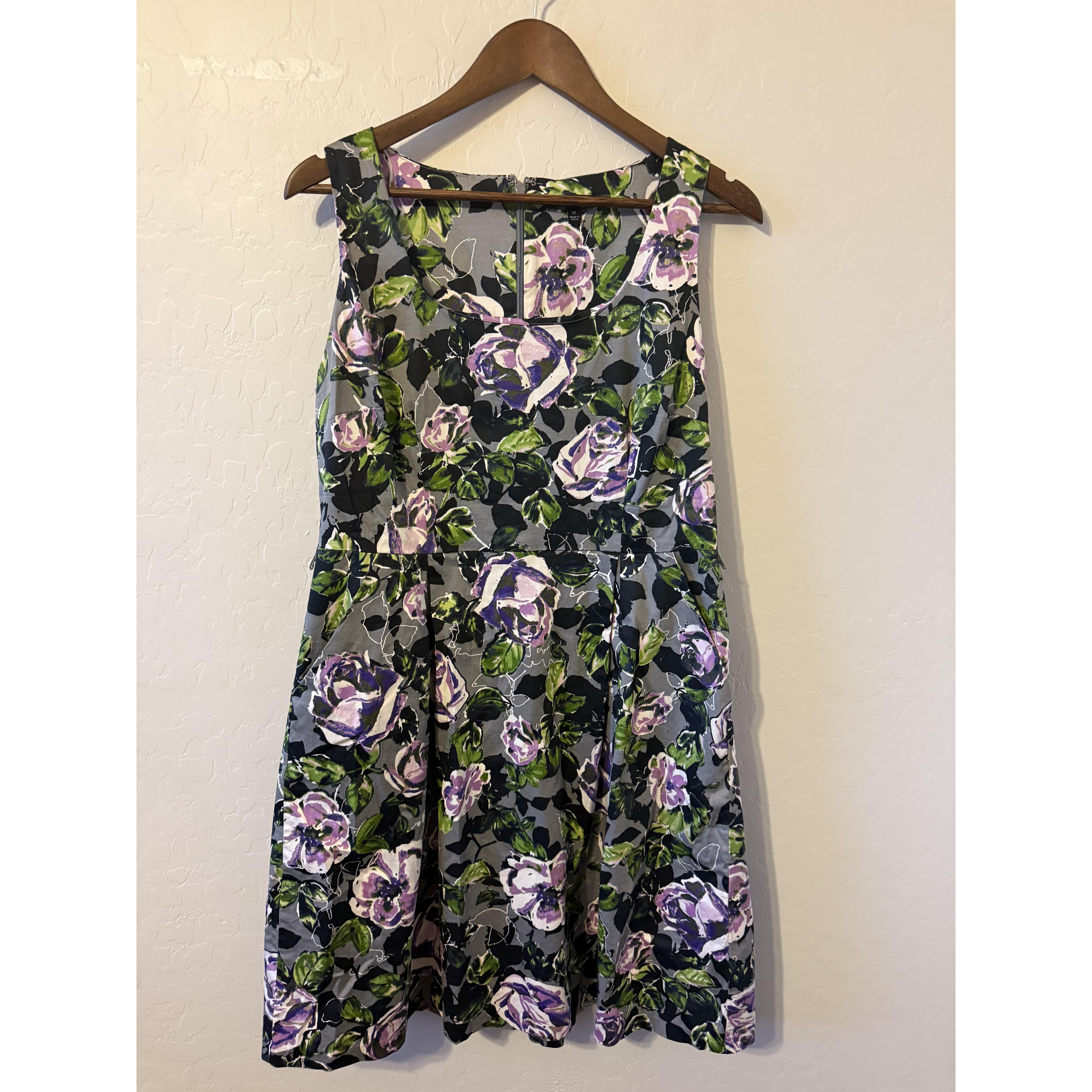 Apt 9 Dress Womens 12 Floral Aline Sleeveless Pleated Zipper Garden Party